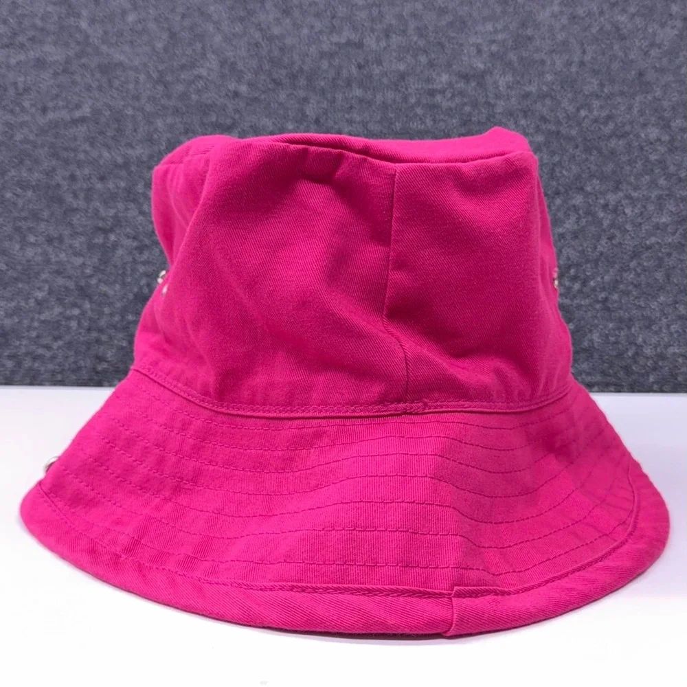 Vintage J Crew Hot Pink Cotton Bucket Hat Made in USA Safari Snap Brim Medium‎